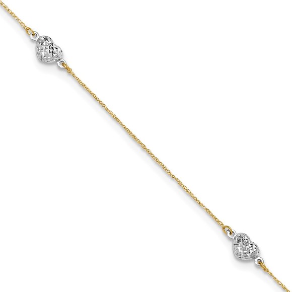 14k Two-tone Puff Heart Charm 10in Plus 1\